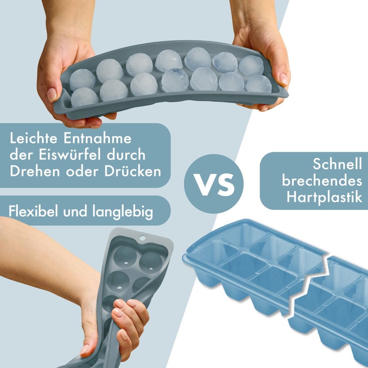 EISWÜRFELFORMEN SILIKON mit Deckel - 3er Set -