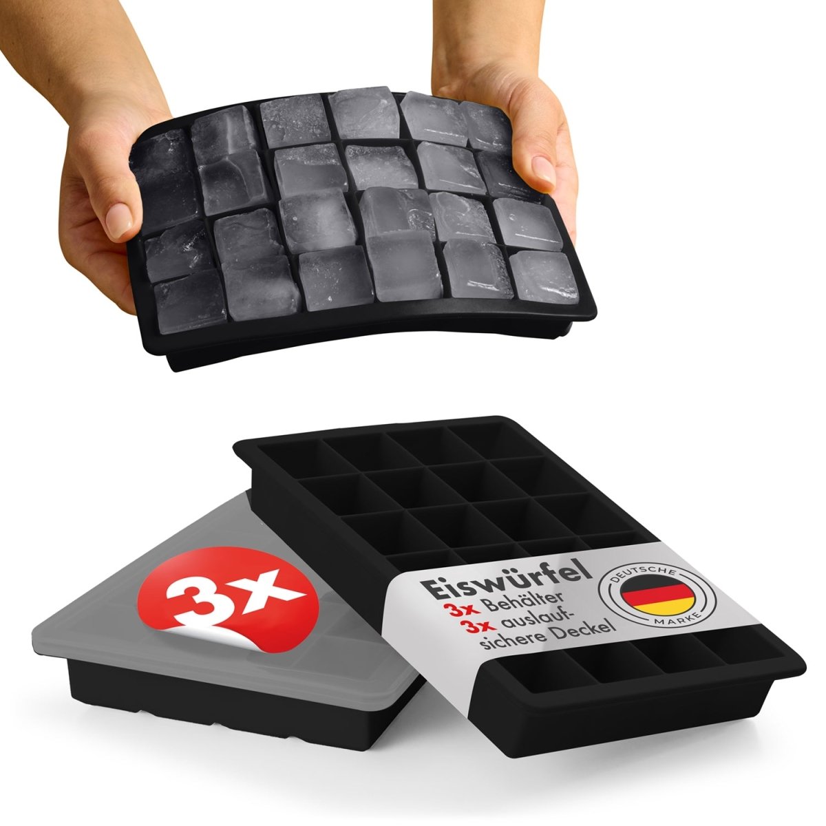EISWÜRFELFORMEN SILIKON mit Deckel - 3er Set -