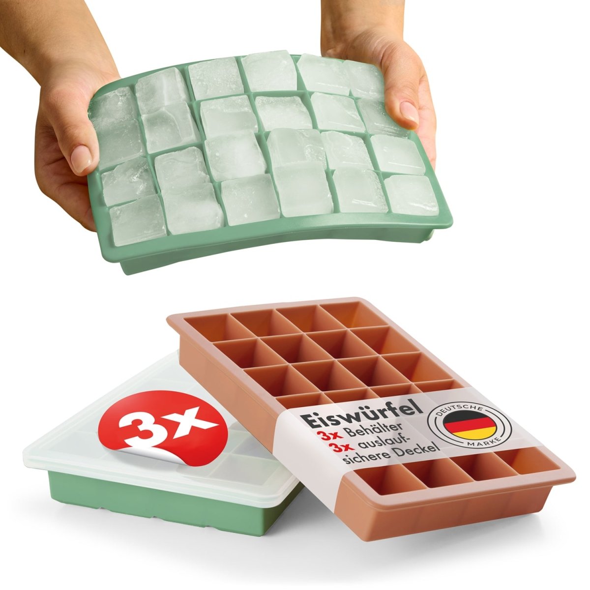 EISWÜRFELFORMEN SILIKON mit Deckel - 3er Set -
