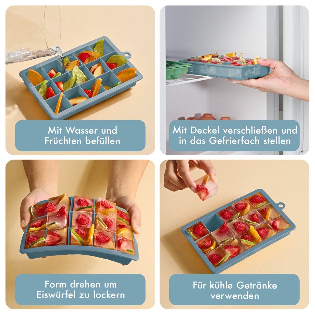EISWÜRFELFORMEN SILIKON mit Deckel - 3er Set -