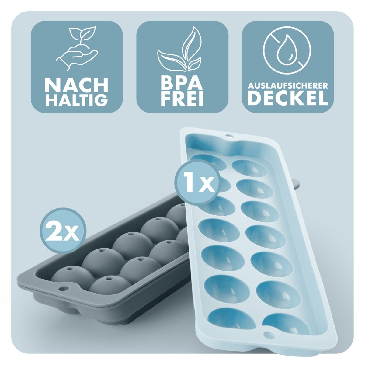 EISWÜRFELFORMEN SILIKON mit Deckel - 3er Set -