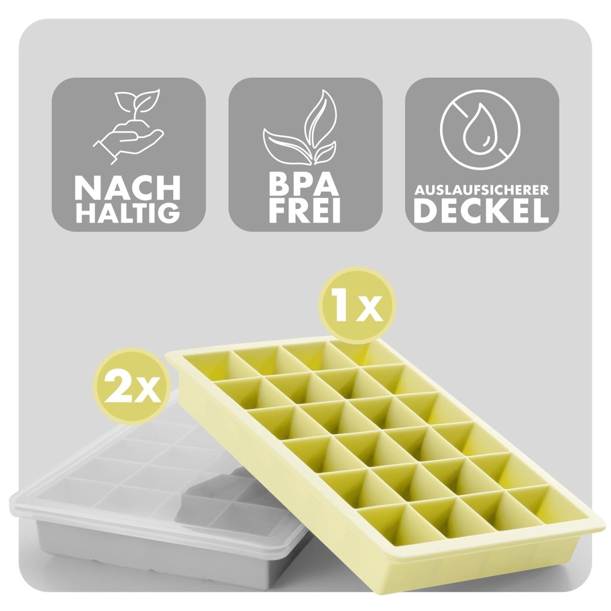 EISWÜRFELFORMEN SILIKON mit Deckel - 3er Set -