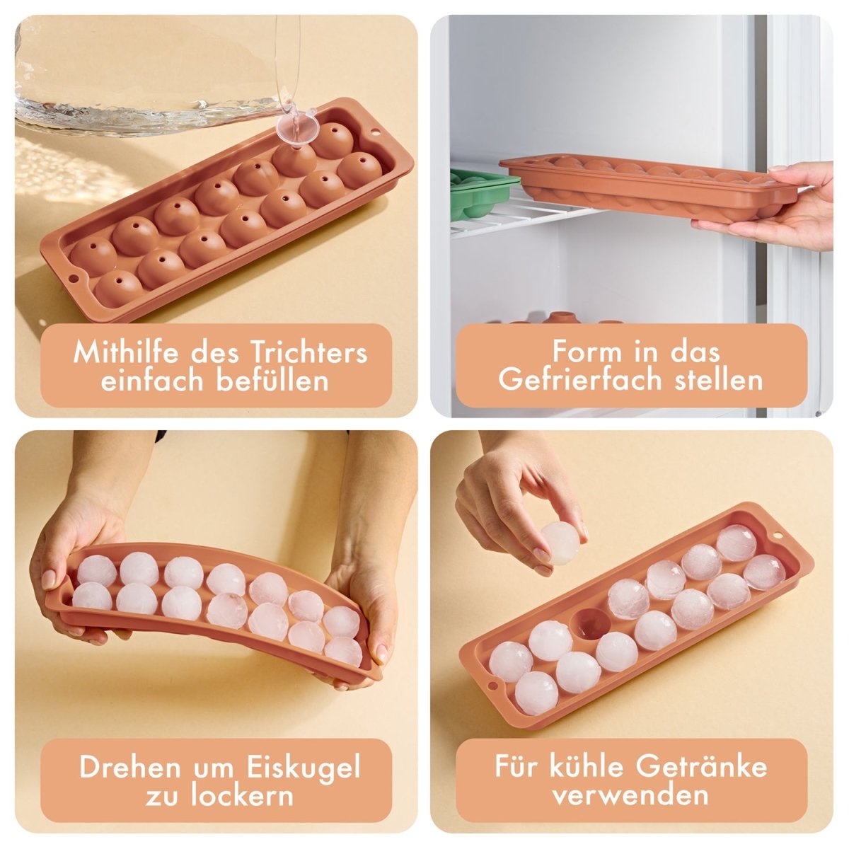 EISWÜRFELFORMEN SILIKON mit Deckel - 3er Set -