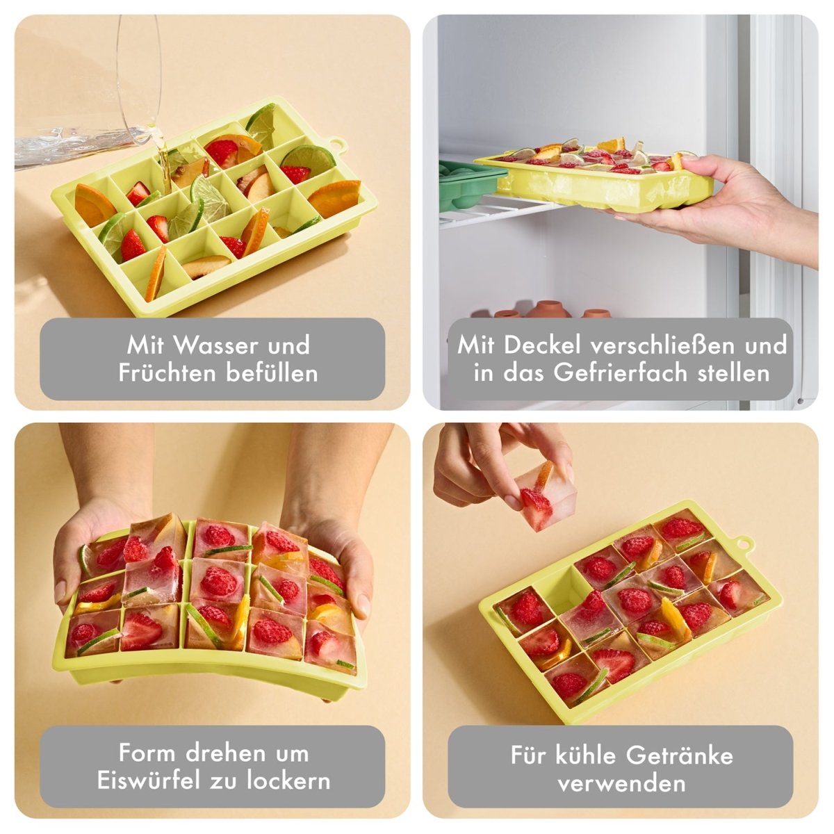 EISWÜRFELFORMEN SILIKON mit Deckel - 3er Set -