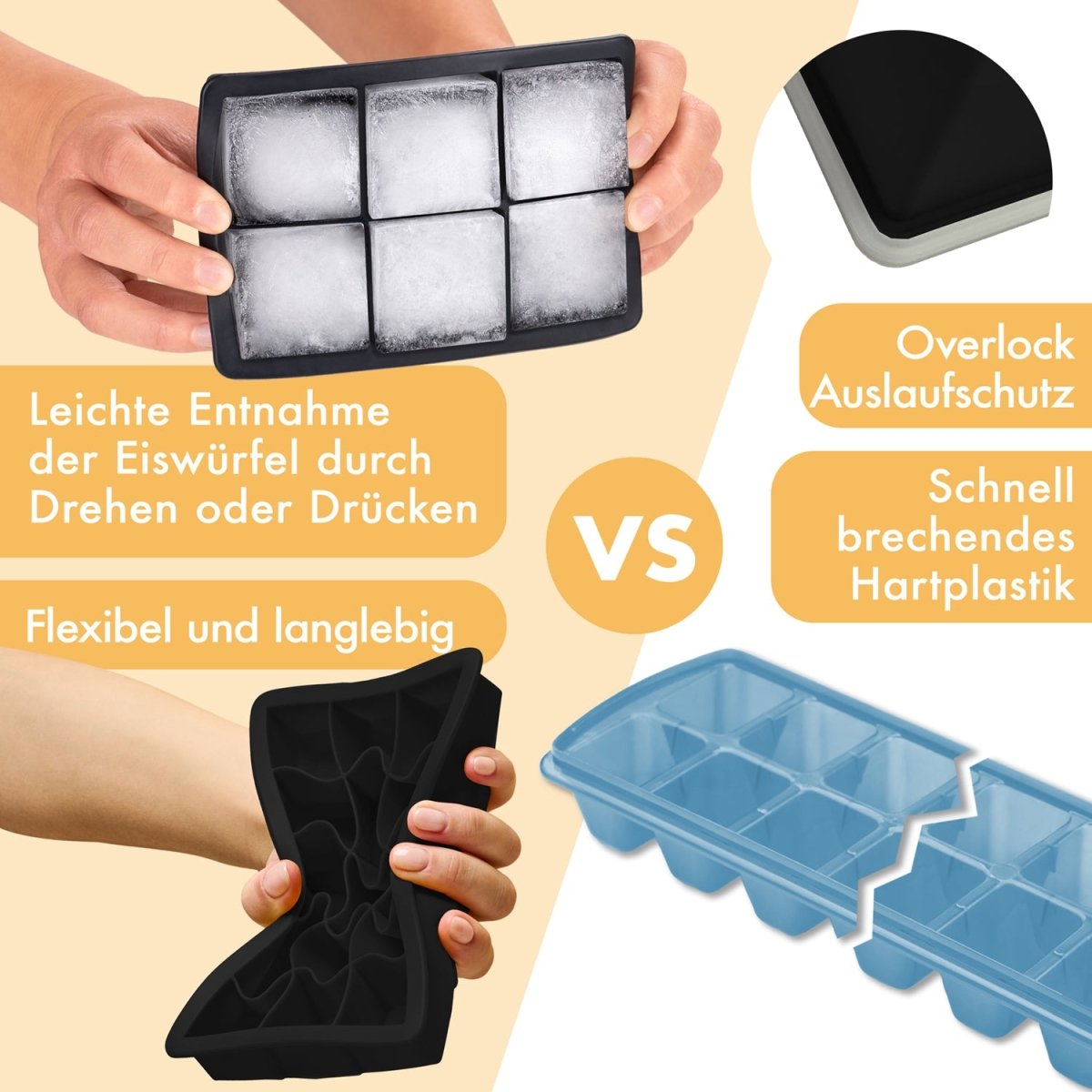 EISWÜRFELFORMEN SILIKON mit Deckel - 3er Set -