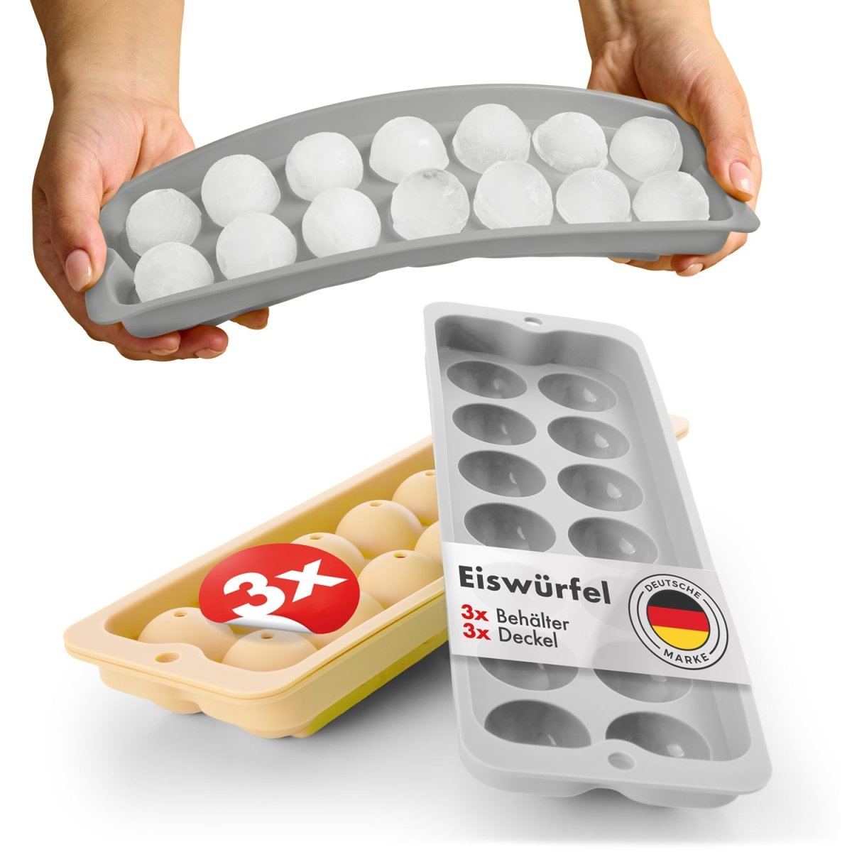 EISWÜRFELFORMEN SILIKON mit Deckel - 3er Set -