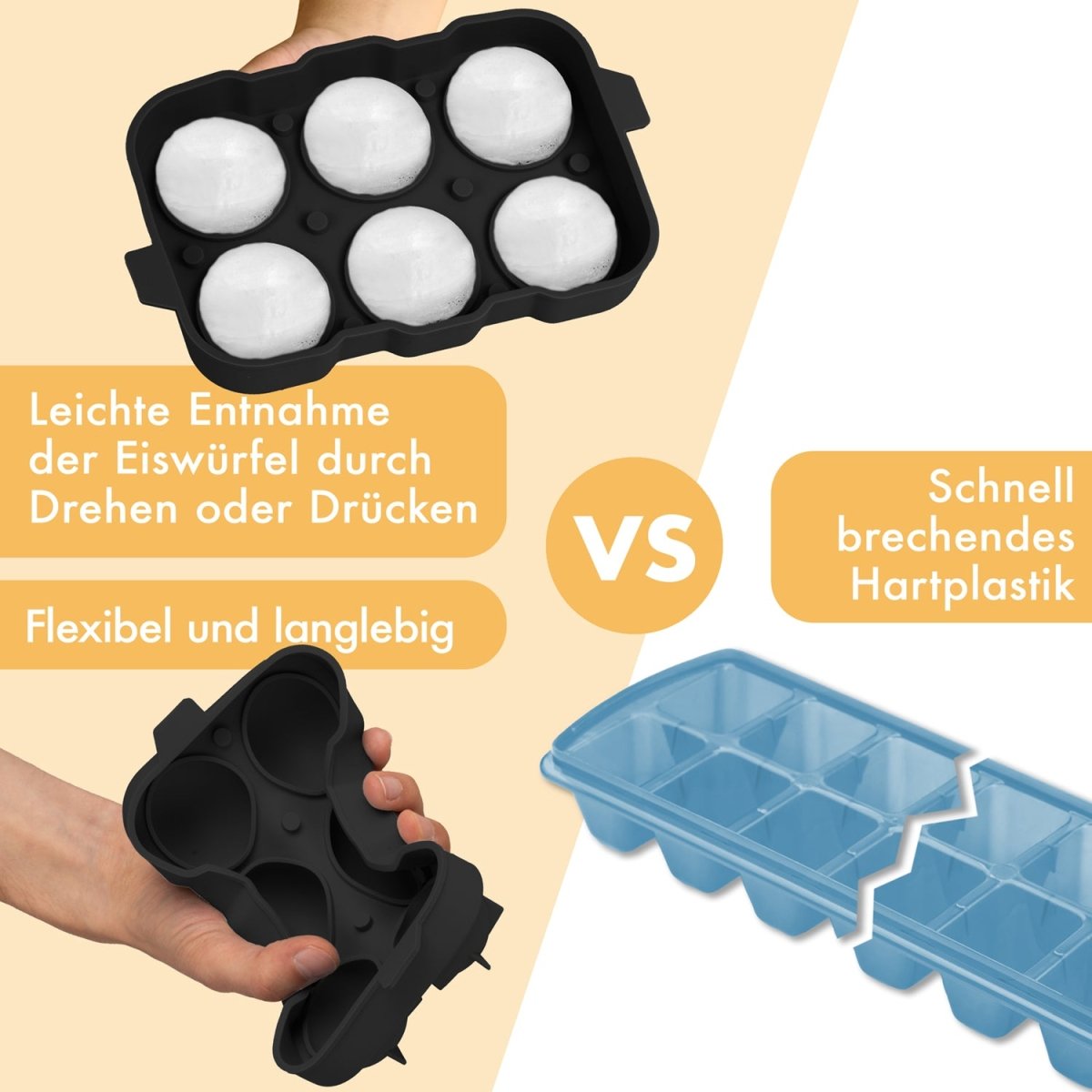 EISWÜRFELFORMEN SILIKON mit Deckel - 3er Set -