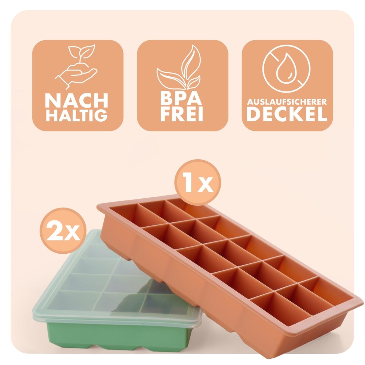 EISWÜRFELFORMEN SILIKON mit Deckel - 3er Set -