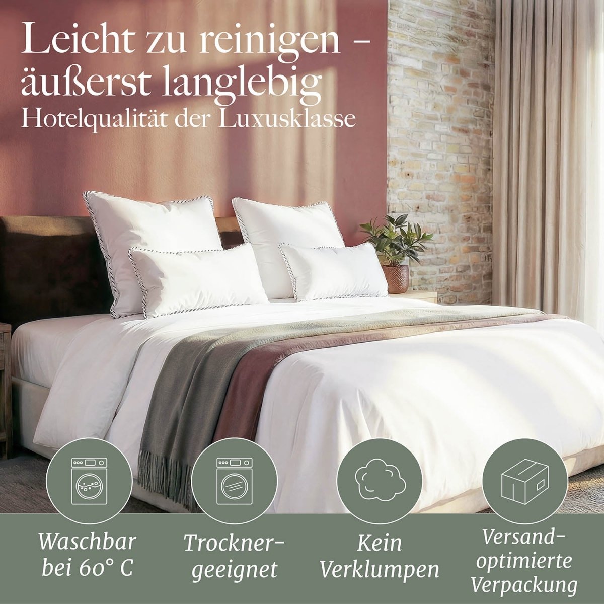 FEDERKISSEN LILLABO mit 3 - Kammer - Füllung + Bezug 100% Baumwolle -
