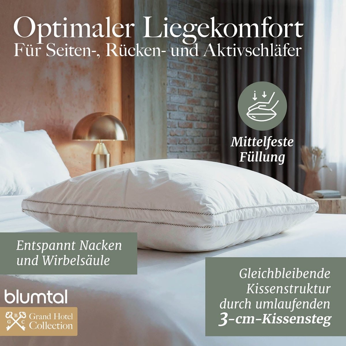 FEDERKISSEN LILLABO mit 3 - Kammer - Füllung + Bezug 100% Baumwolle -