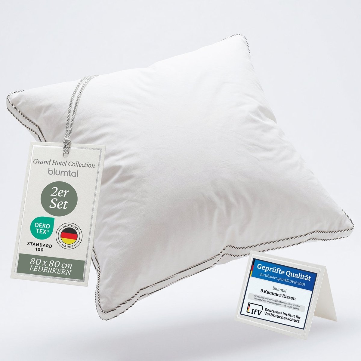 FEDERKISSEN LILLABO mit 3 - Kammer - Füllung + Bezug 100% Baumwolle -