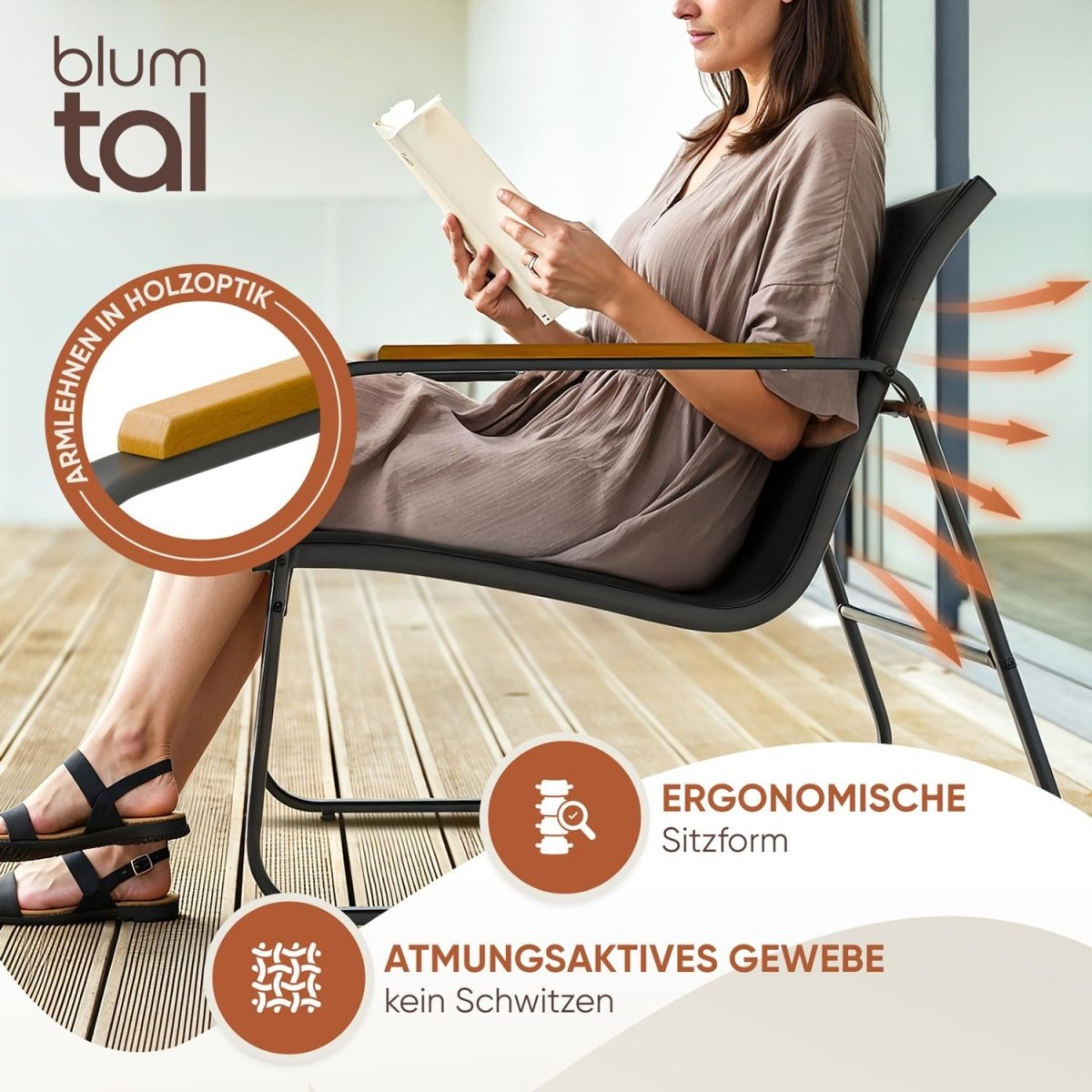 Anthrazit-GARTENMÖBEL Groenadal Sessel und Tisch Set