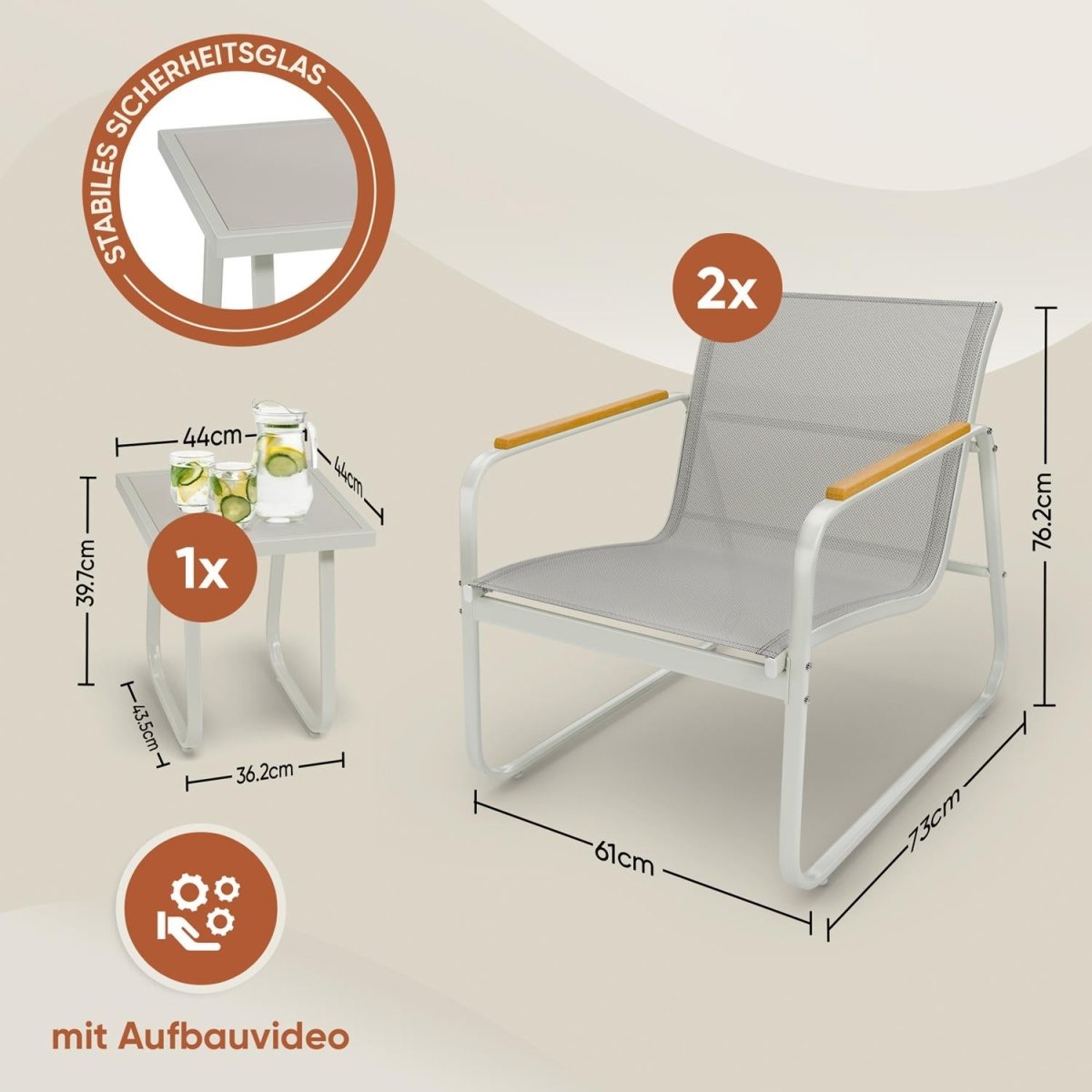 Grau-GARTENMÖBEL Groenadal Sessel und Tisch Set