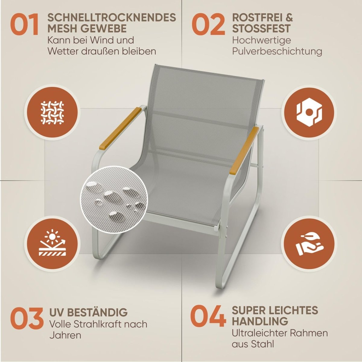 Grau-GARTENMÖBEL Groenadal Sessel und Tisch Set