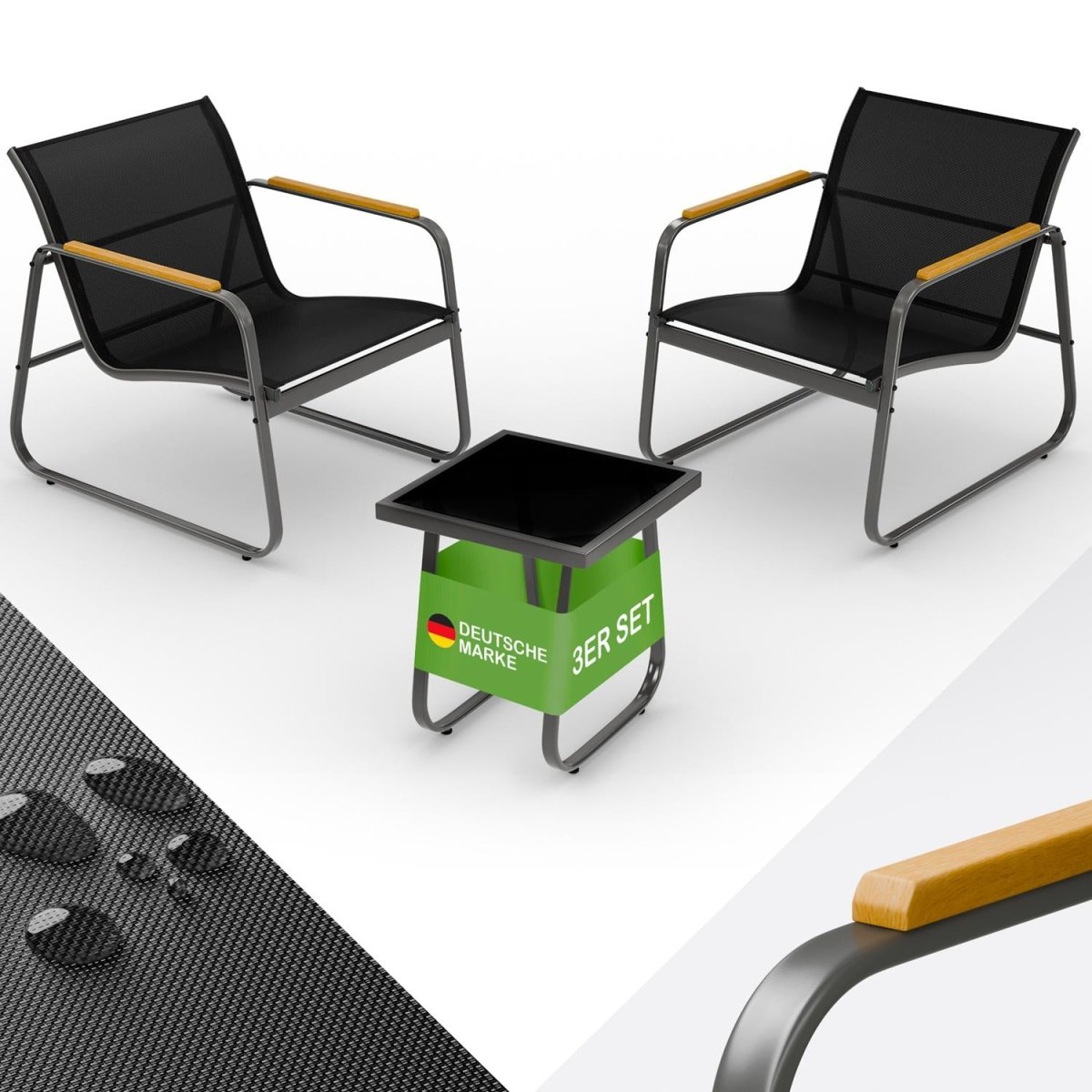 Anthrazit-GARTENMÖBEL Groenadal Sessel und Tisch Set