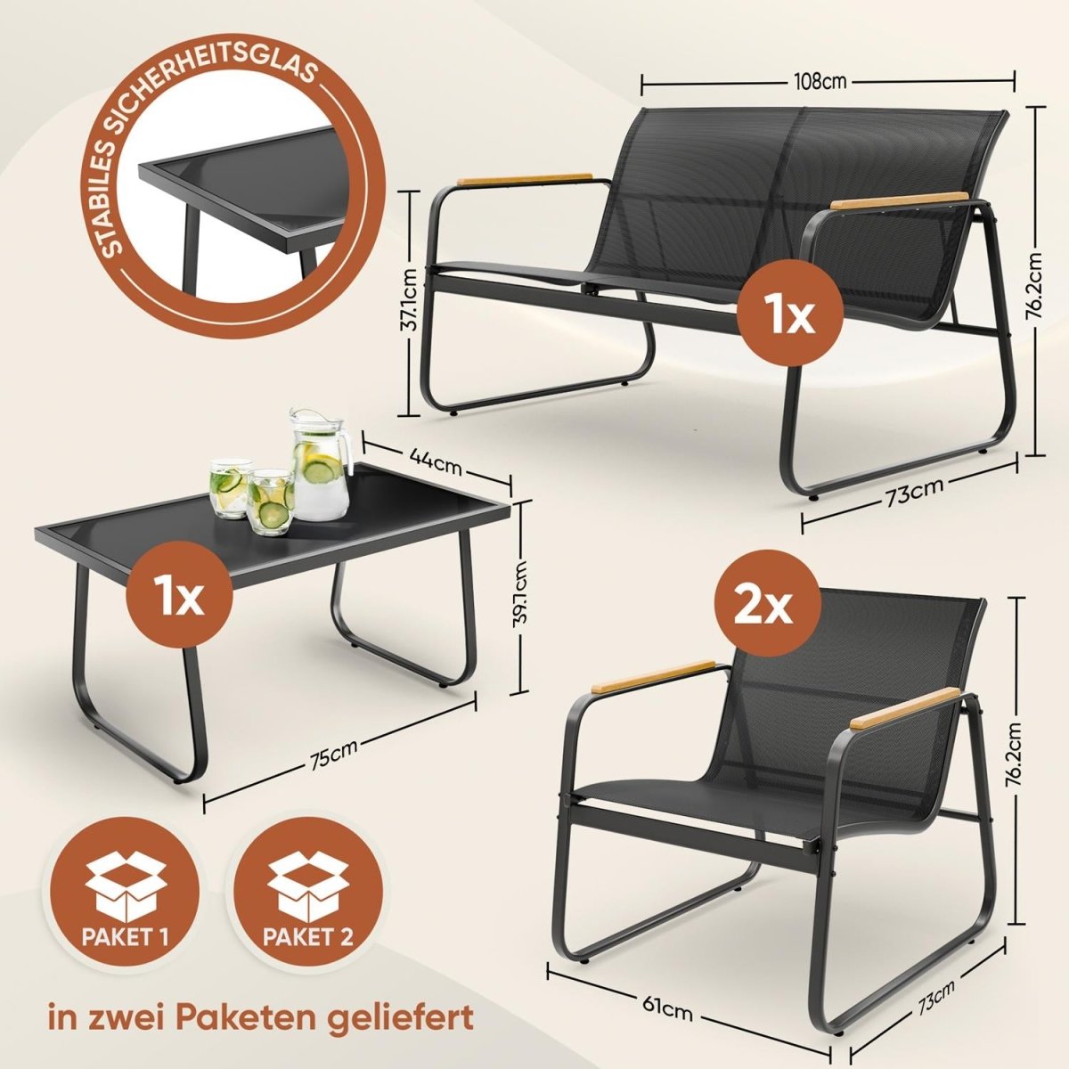 GARTENMÖBEL Groenadal Sitzbank und Sessel mit Tisch -