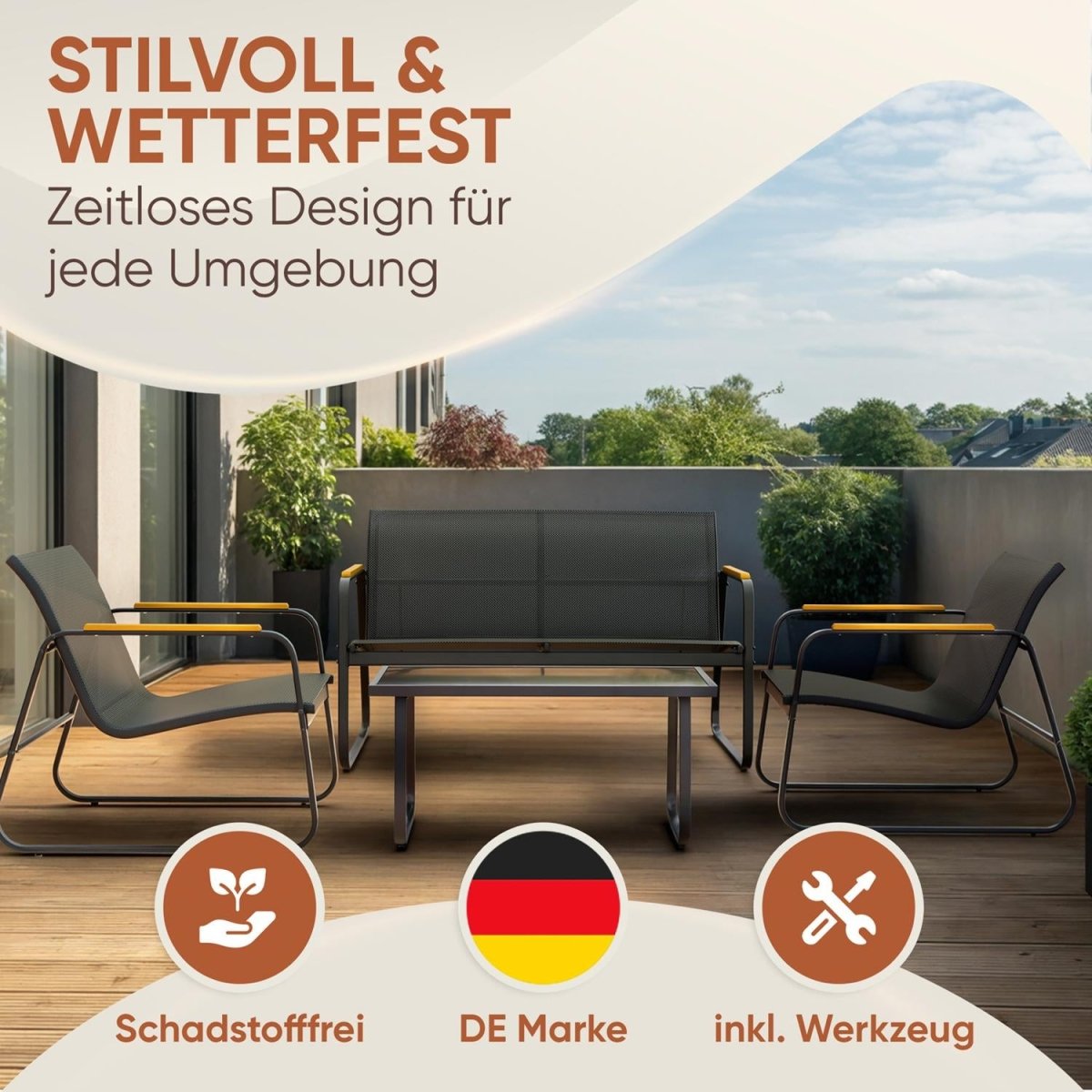 GARTENMÖBEL Groenadal Sitzbank und Sessel mit Tisch -