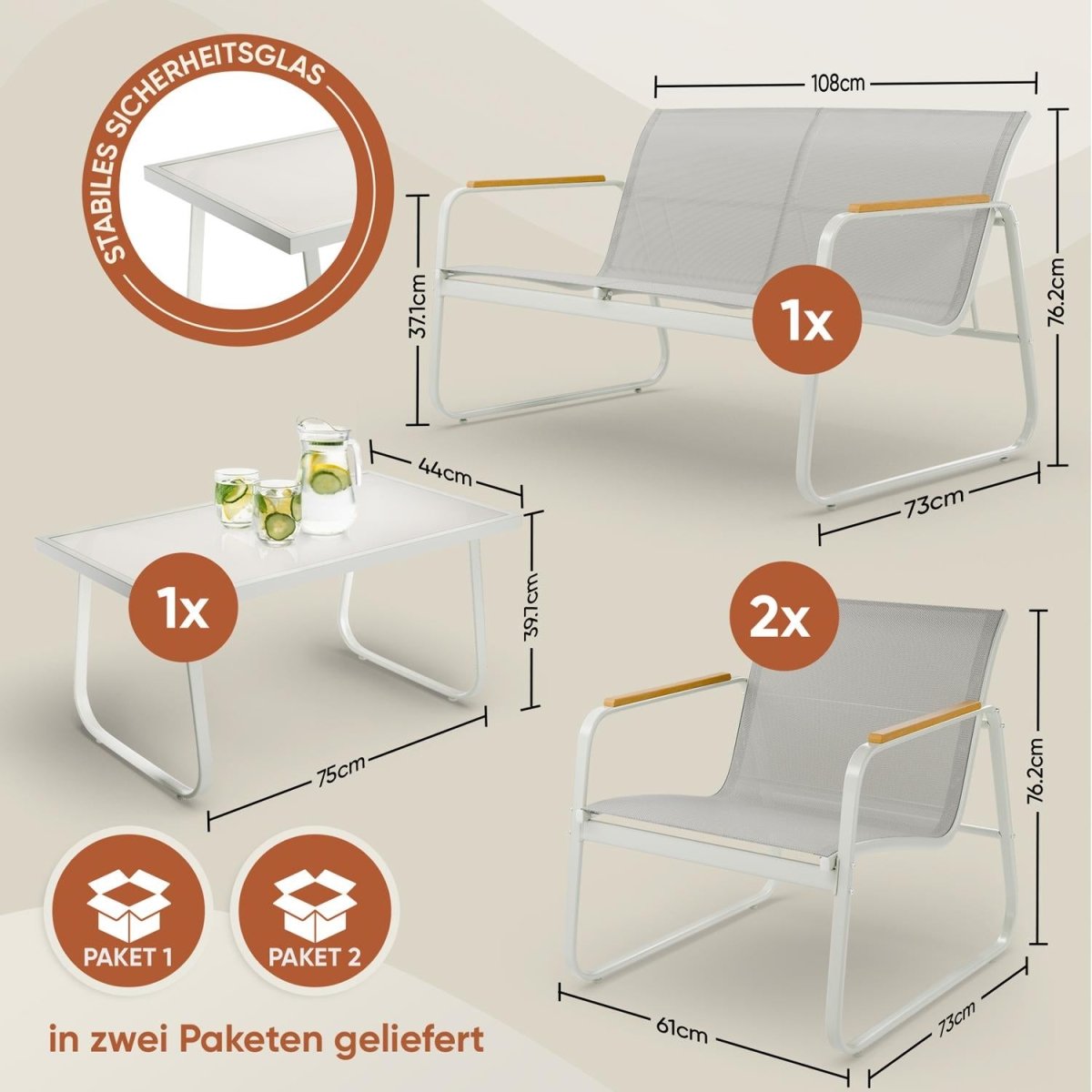 GARTENMÖBEL Groenadal Sitzbank und Sessel mit Tisch -