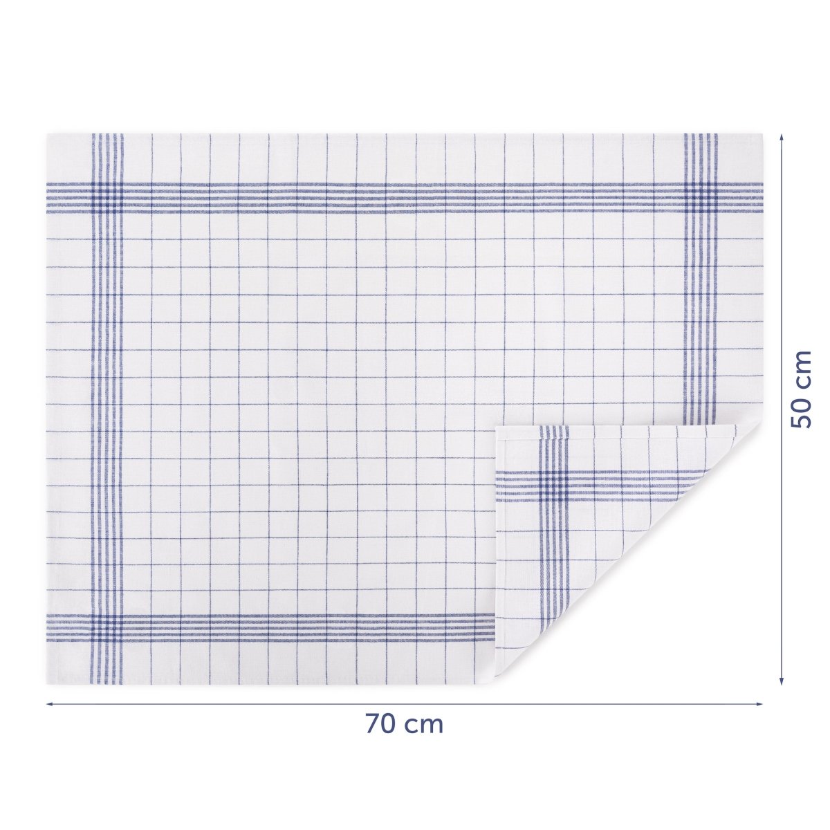 Geschirrtuch mit Maßangaben.