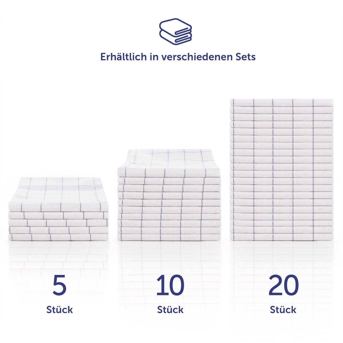 Verschiedene Sets von Geschirrtüchern gestapelt.