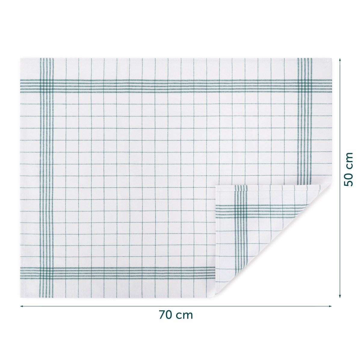 Geschirrtuch mit Maßangaben.