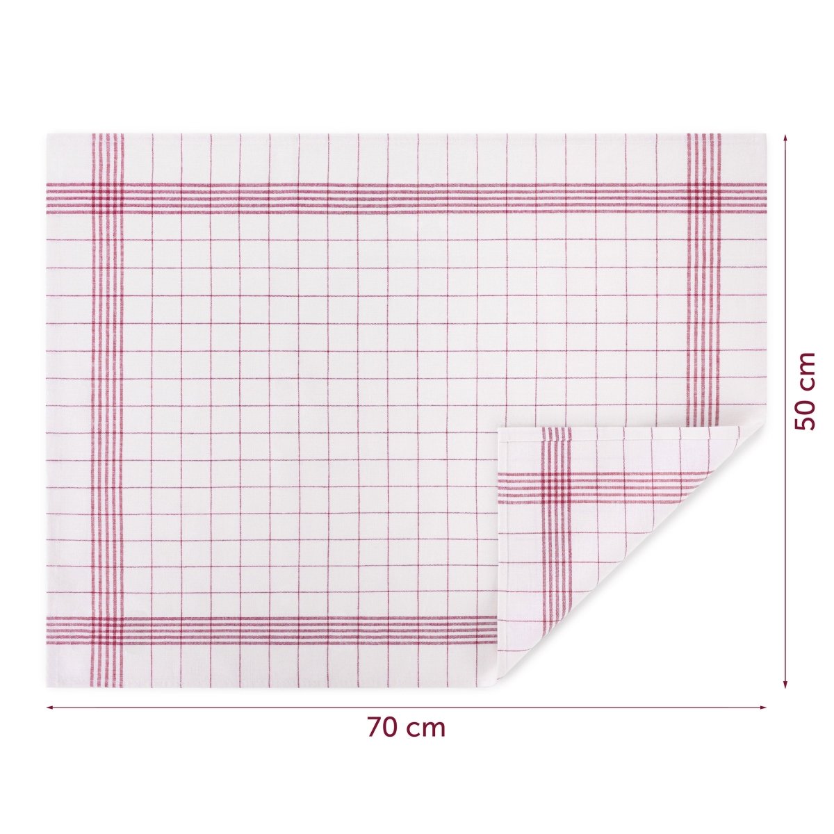 Geschirrtuch mit Maßangaben.