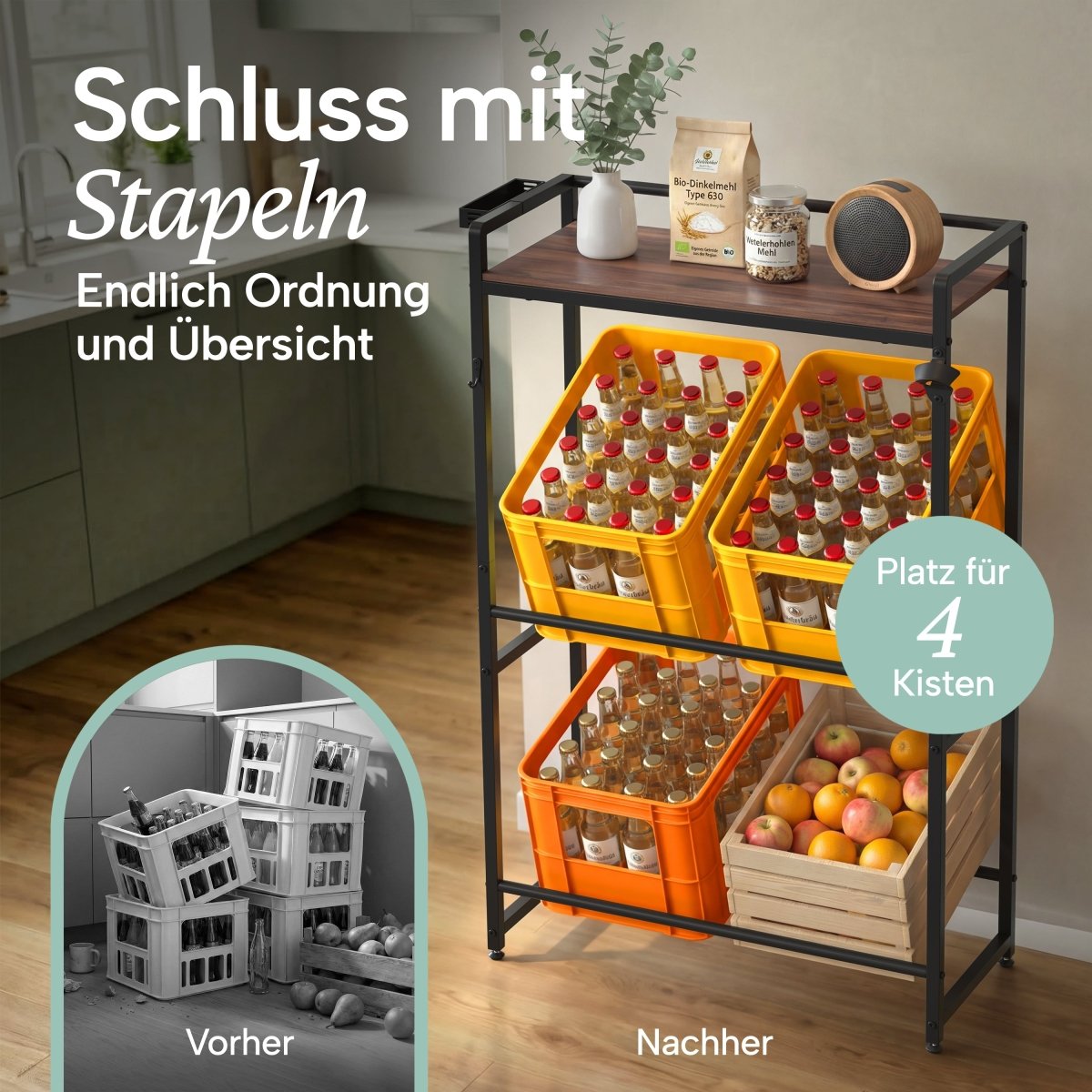 Getränkekistenregal Halldor mit Ablage & Holzoptik -