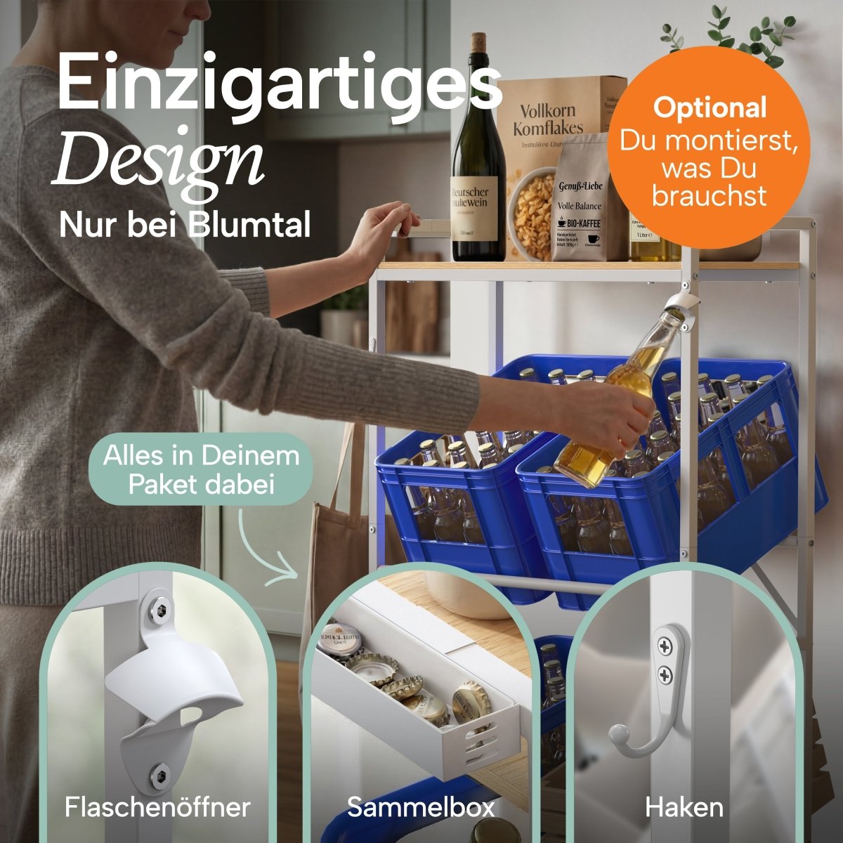 Getränkekistenregal Halldor mit Ablage & Holzoptik -
