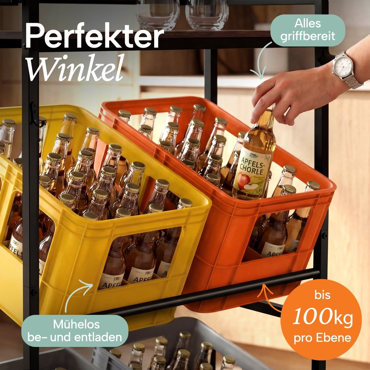 Getränkekistenregal Halldor mit Ablage & Holzoptik -