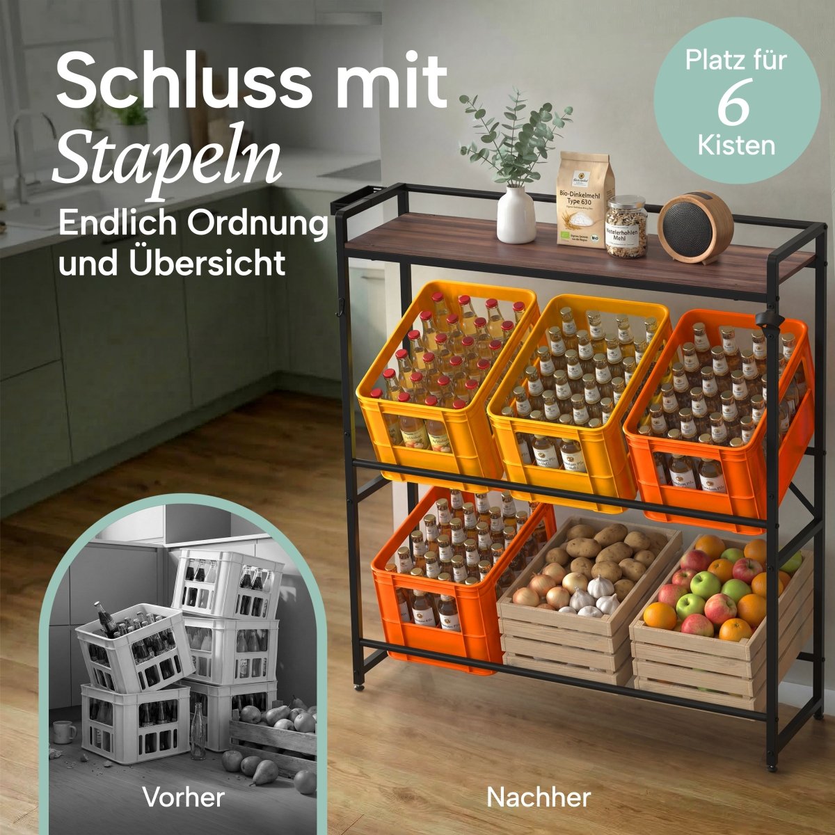 Getränkekistenregal Halldor mit Ablage & Holzoptik -