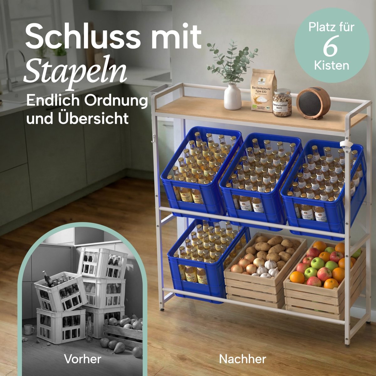 Getränkekistenregal Halldor mit Ablage & Holzoptik -