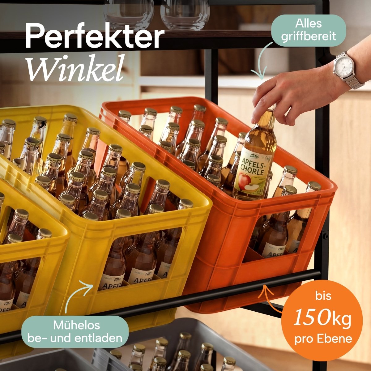 Getränkekistenregal Halldor mit Ablage & Holzoptik -