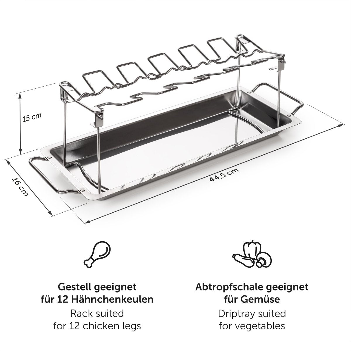 Blumtal Hähnchenschenkelhalter Ingmar aus hochwertigem Edelstahl mit Abtropfschale, nachhaltig im Premium Home & Living Bereich