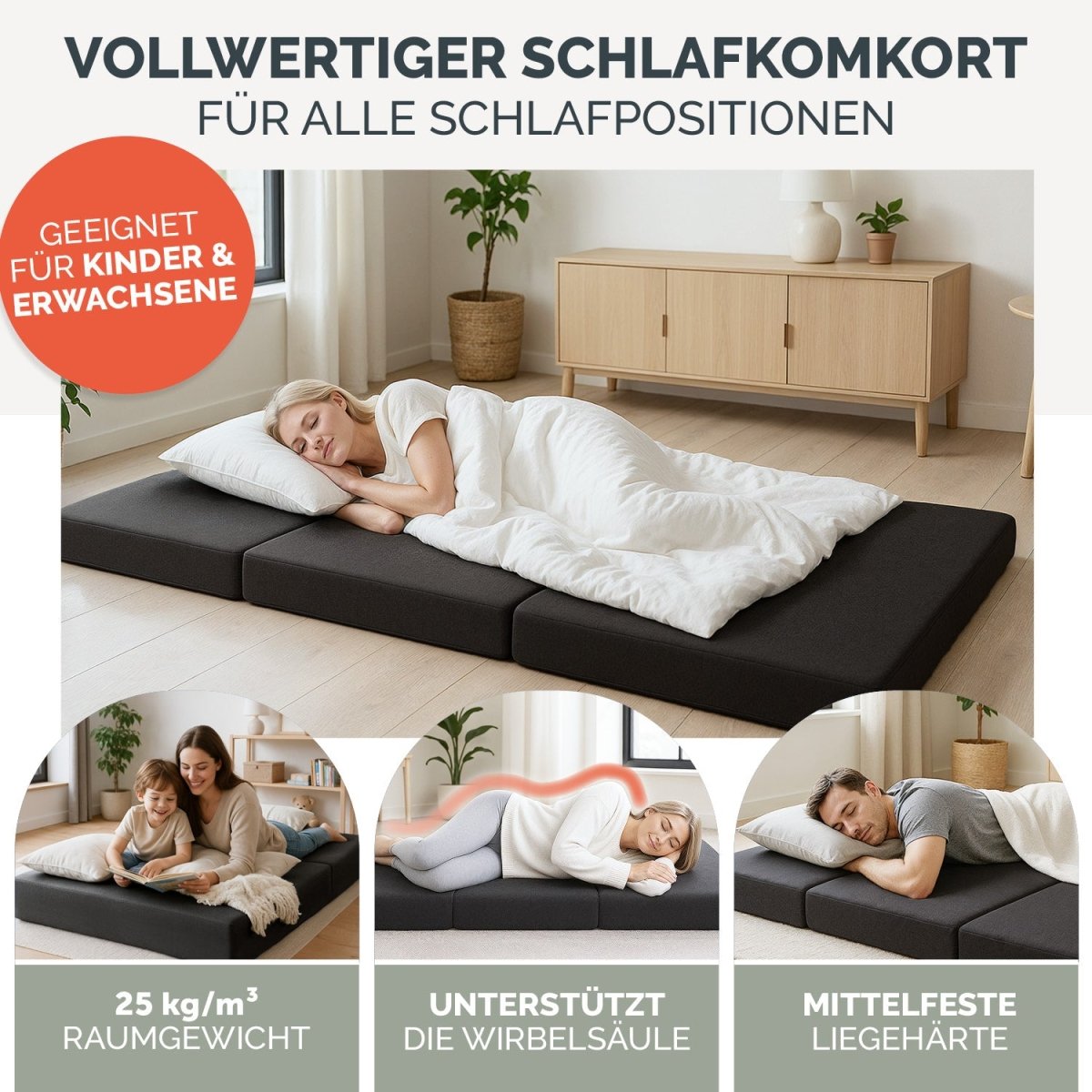 KLAPPMATRATZE EKTORP - 3teilige Gästematratze klappbar extra dick -