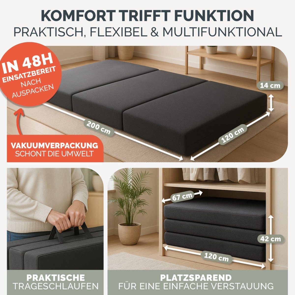KLAPPMATRATZE EKTORP - 3teilige Gästematratze klappbar extra dick -