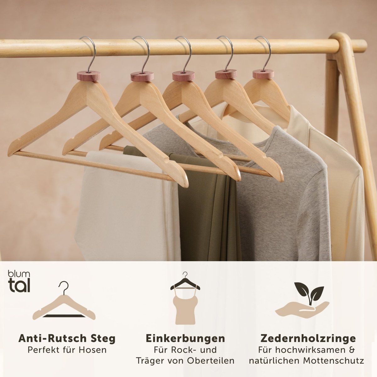 KLEIDERBÜGEL Benjamin - aus Holz mit Rockkerbe und Hosensteg -