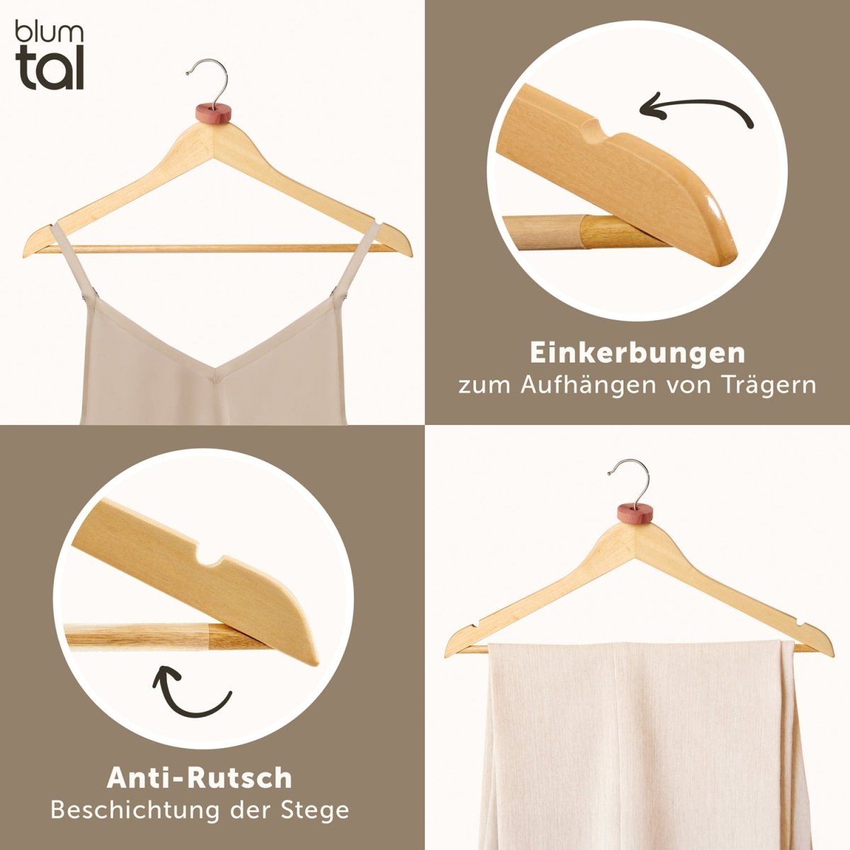 KLEIDERBÜGEL Benjamin - aus Holz mit Rockkerbe und Hosensteg -