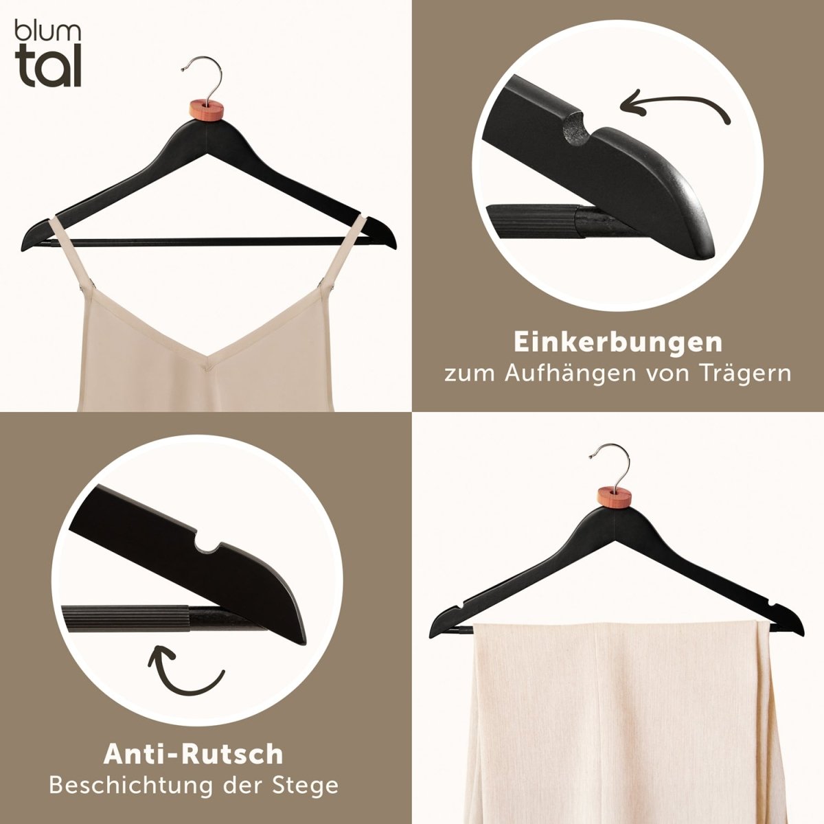 KLEIDERBÜGEL Benjamin - aus Holz mit Rockkerbe und Hosensteg -