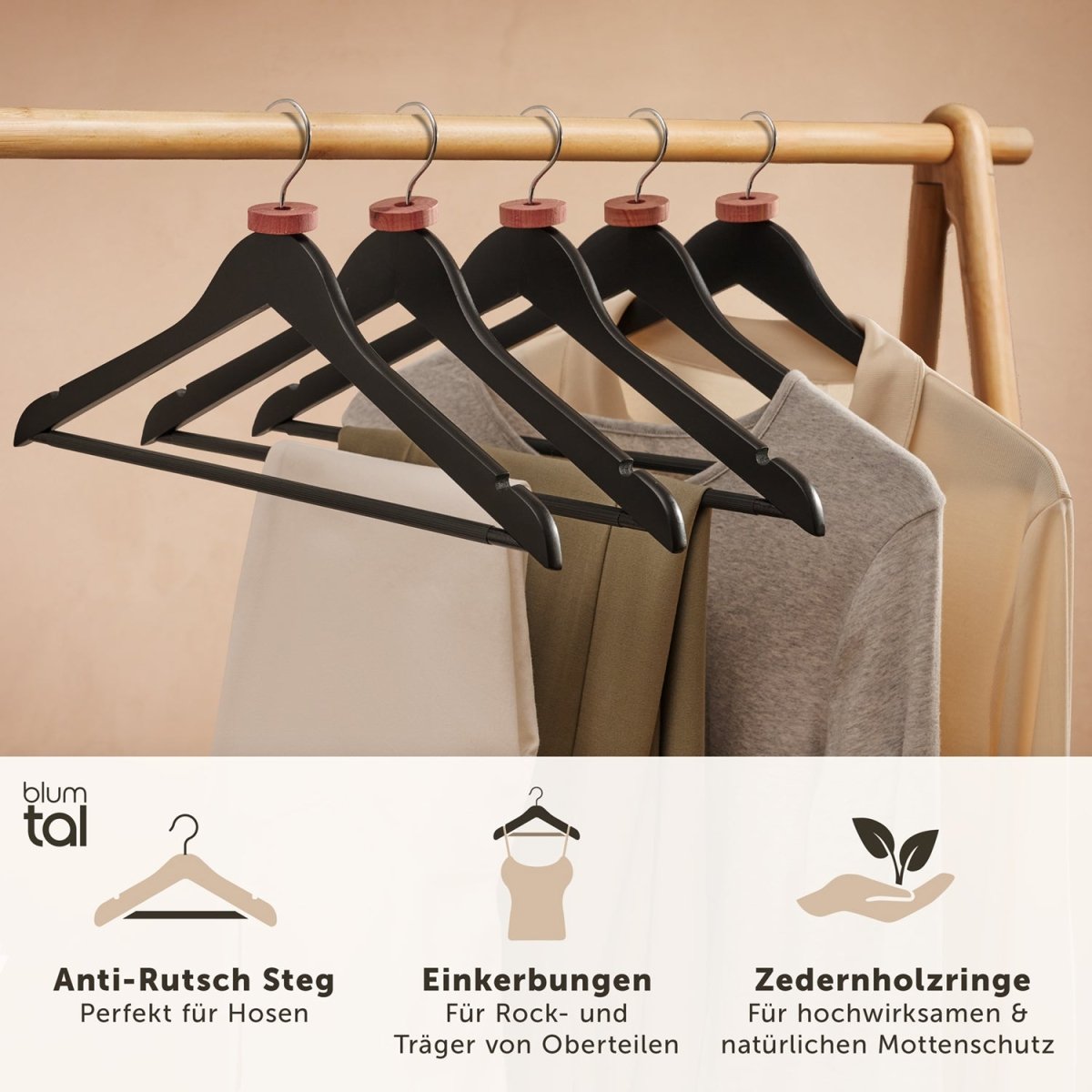 KLEIDERBÜGEL Benjamin - aus Holz mit Rockkerbe und Hosensteg -