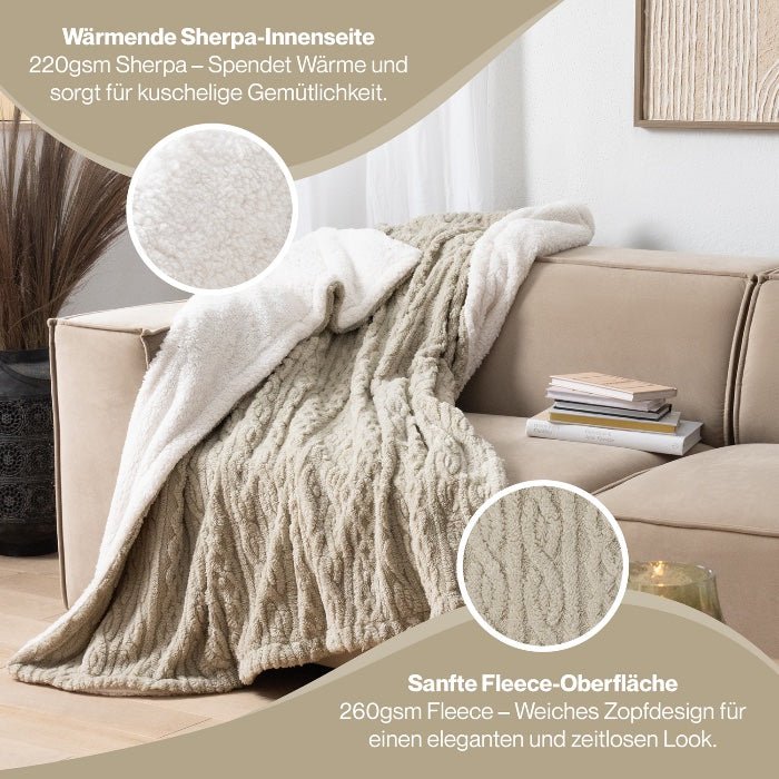 KUSCHELDECKE mit Zopfstrick - Optik -