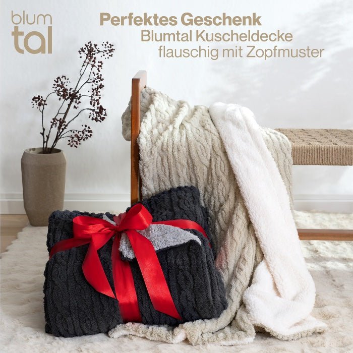 KUSCHELDECKE mit Zopfstrick - Optik -