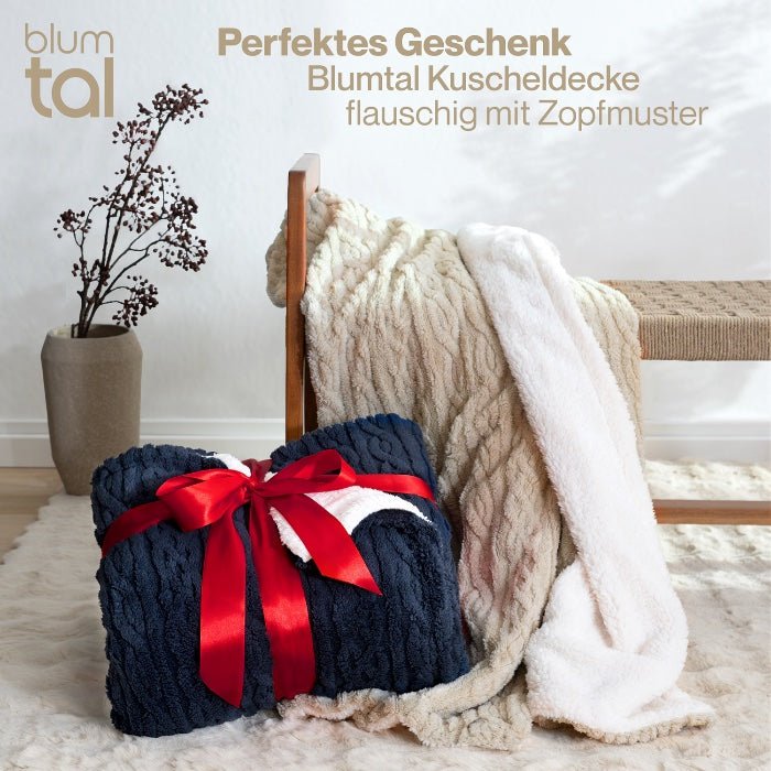 KUSCHELDECKE mit Zopfstrick - Optik -