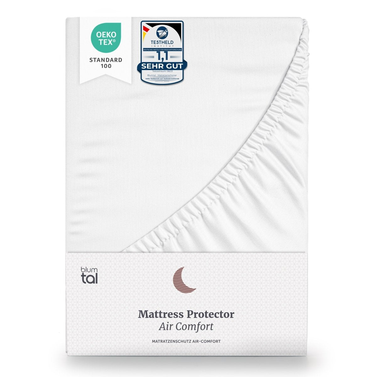 Matratzenschoner mit OEKO-TEX® Standard 100 Siegel und Testbild &