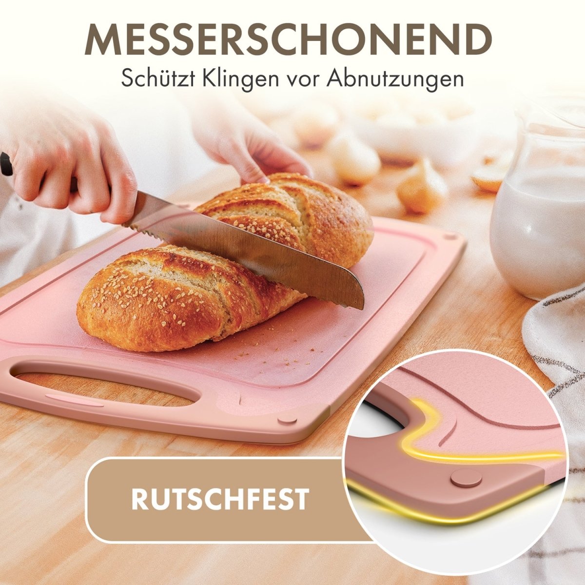 SCHNEIDEBRETT aus Kunststoff mit Saftrillen + Set & Farben -