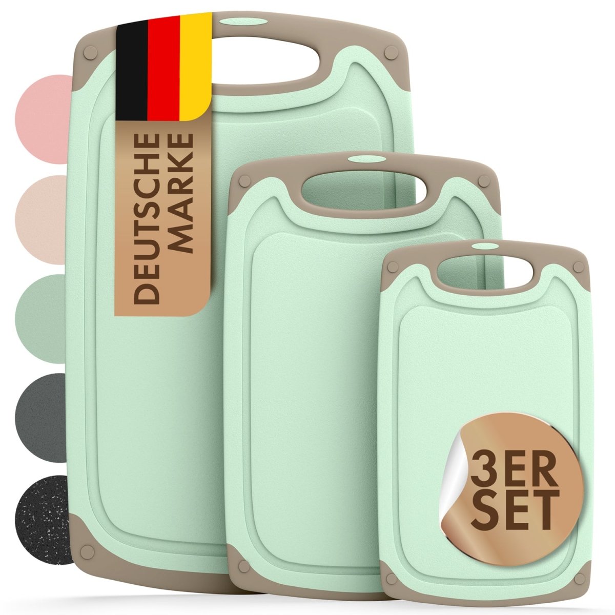 SCHNEIDEBRETT aus Kunststoff mit Saftrillen + Set & Farben -