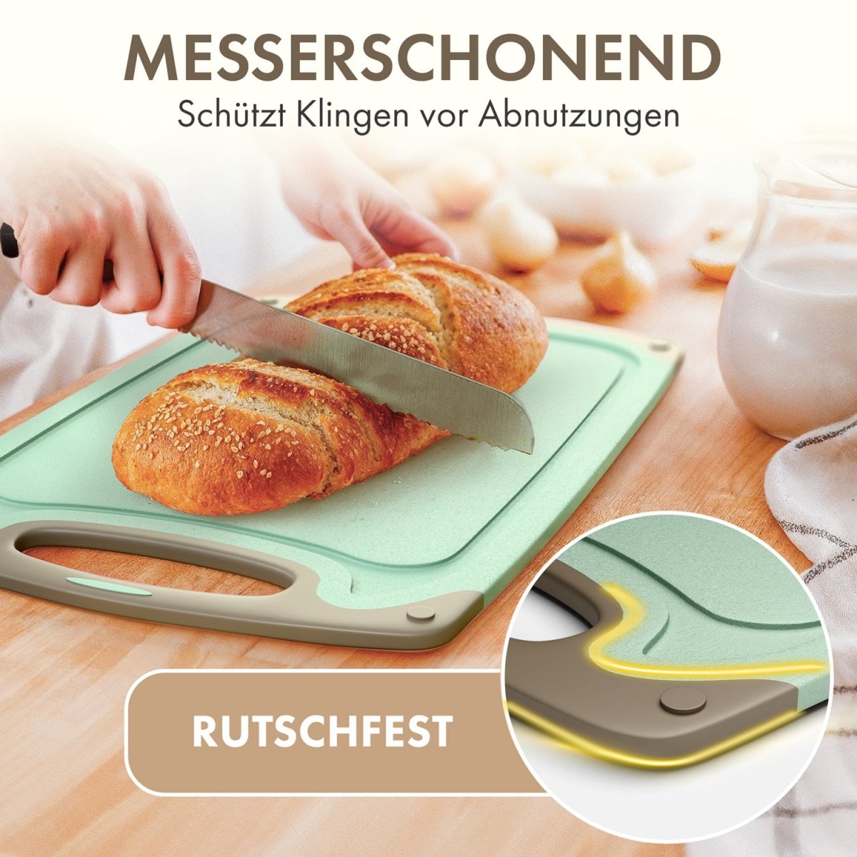 SCHNEIDEBRETT aus Kunststoff mit Saftrillen + Set & Farben -