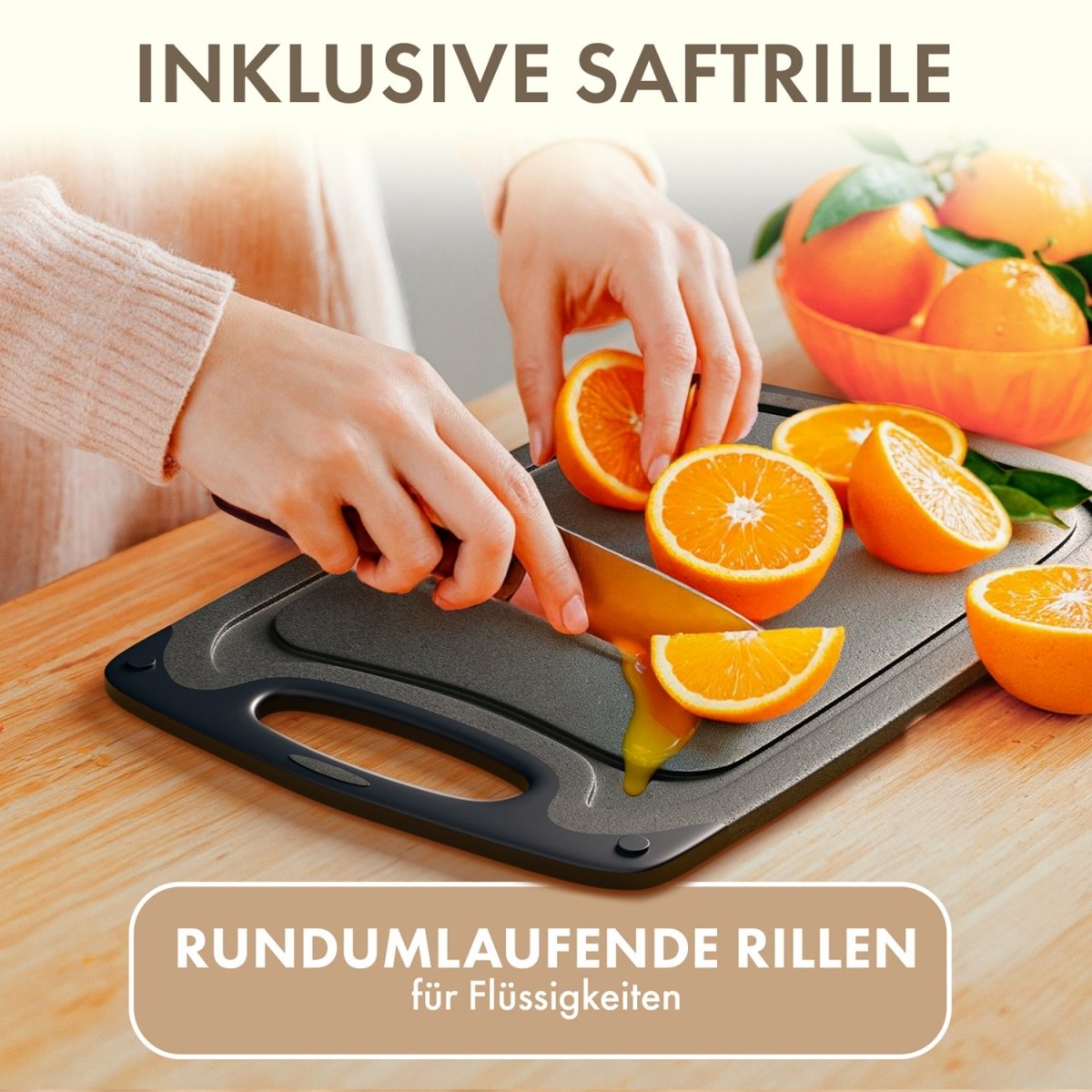 SCHNEIDEBRETT aus Kunststoff mit Saftrillen + Set & Farben -
