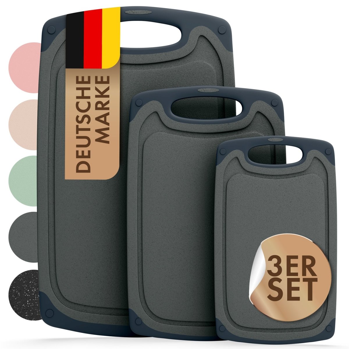 SCHNEIDEBRETT aus Kunststoff mit Saftrillen + Set & Farben -