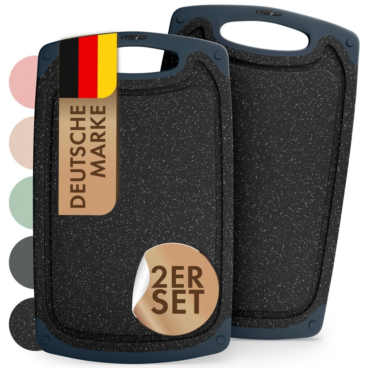SCHNEIDEBRETT aus Kunststoff mit Saftrillen + Set & Farben -