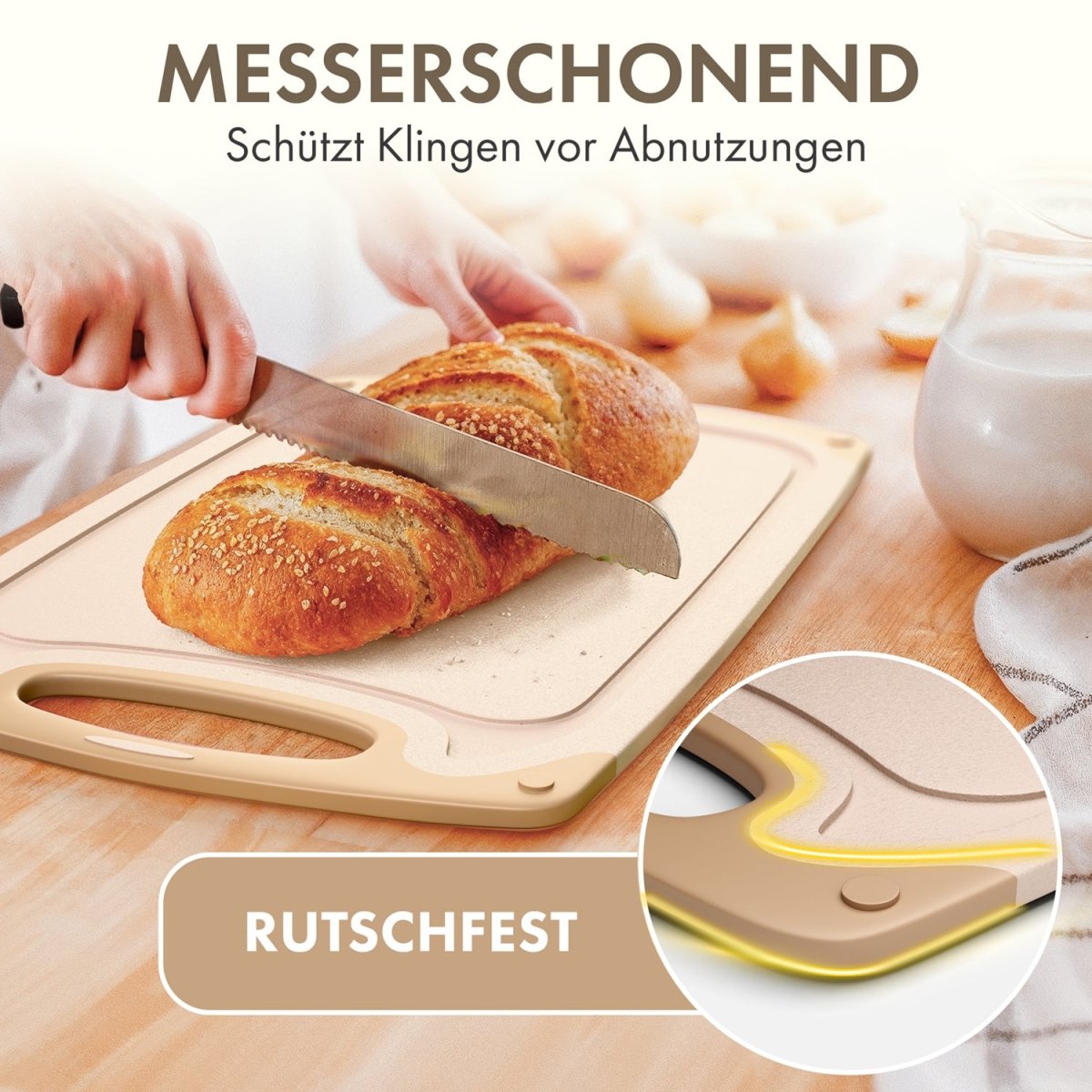 SCHNEIDEBRETT aus Kunststoff mit Saftrillen + Set & Farben -